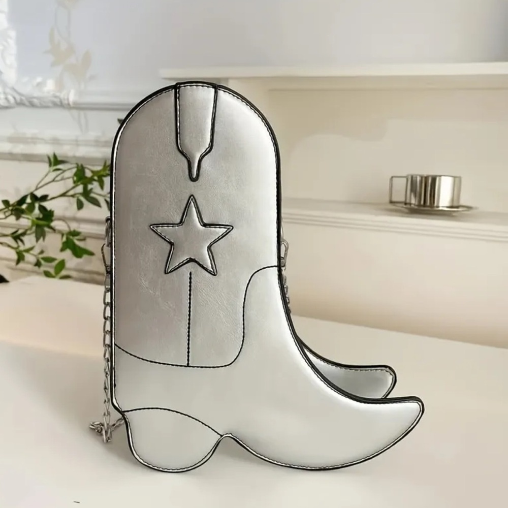 Silver Boot Shaped Chained Shoulder Bag